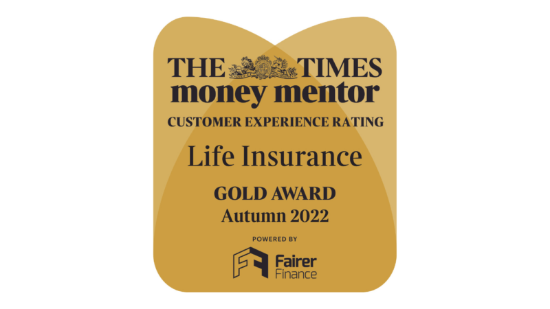 'The times money mentor' gold life insurance award, awarded in autumn 2022